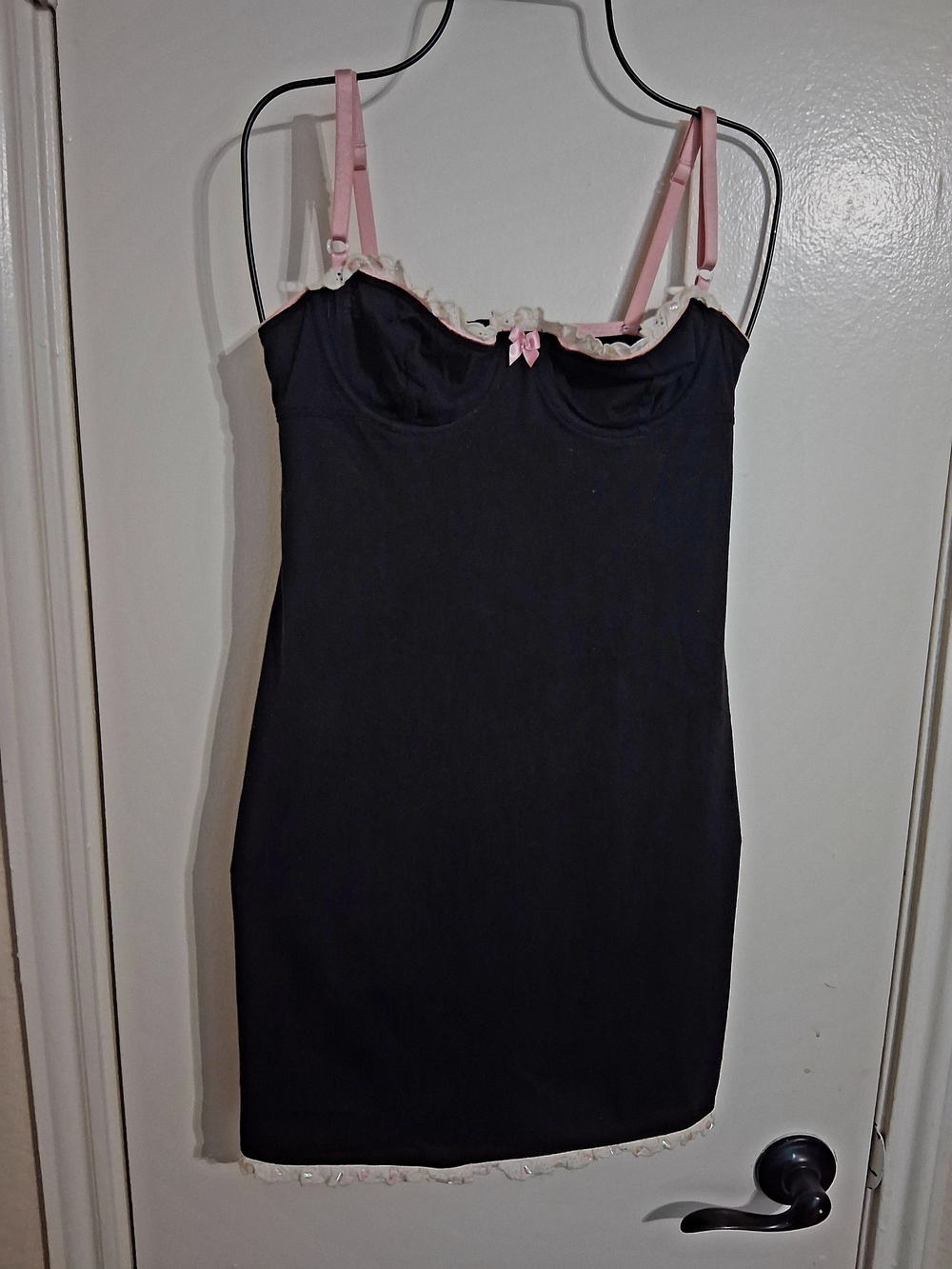 Victoria's Secret Black Chemise with Pink & White Trim